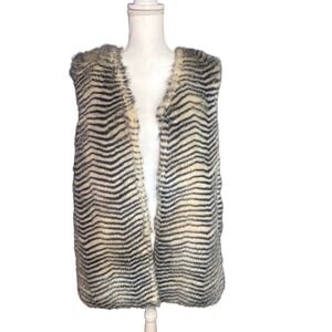 Betsey Johnson Faux Fur Vest Black Cream Zebra Print Ladies Large